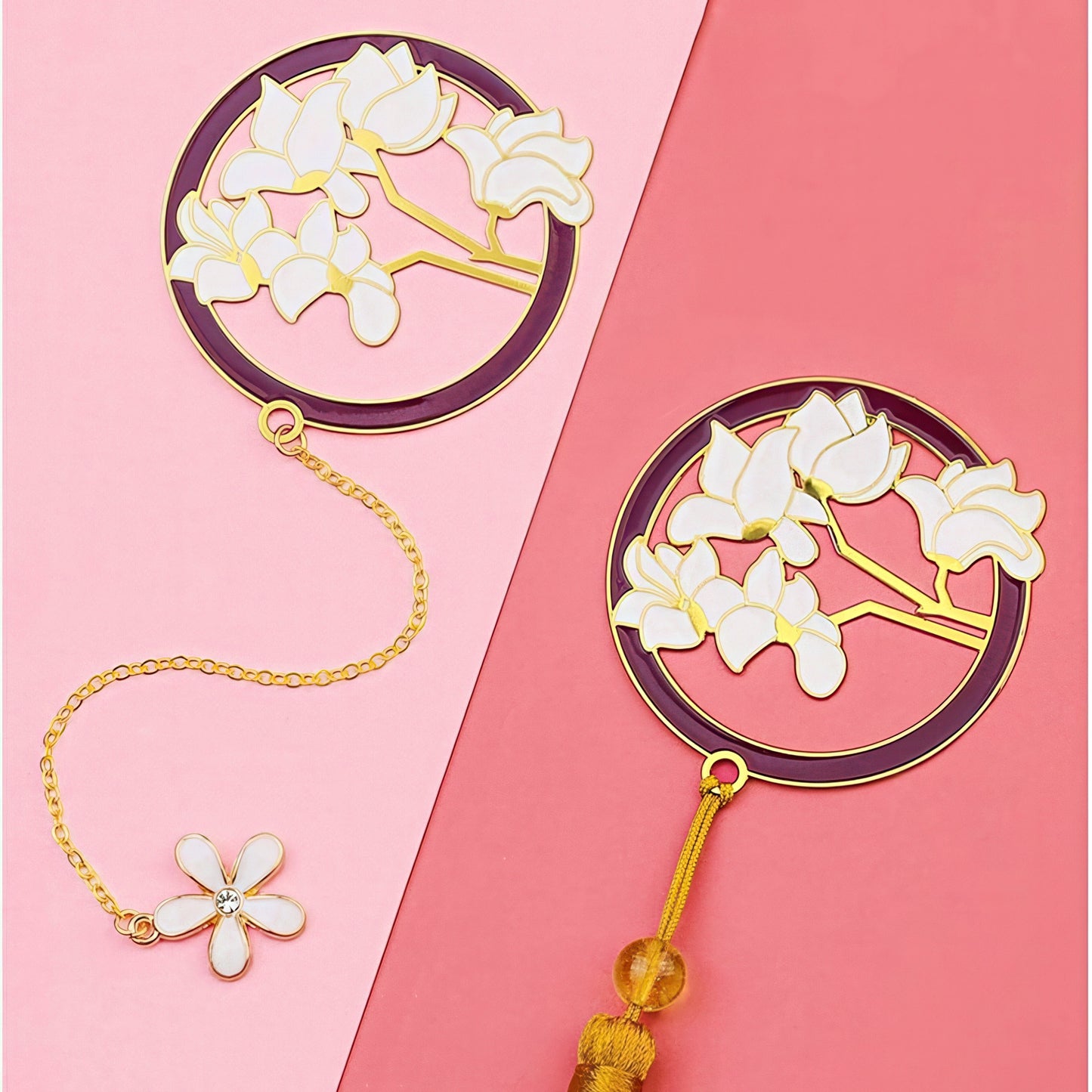 Exquisite Flower Enamel Metal Bookmark