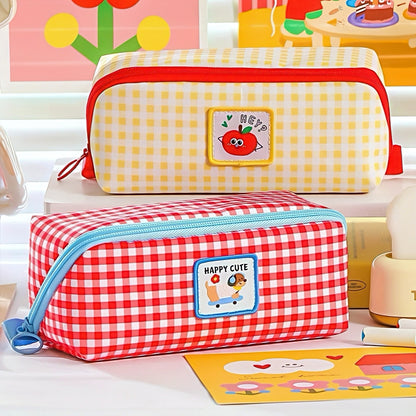 Extra Large Capacity Plaid Pencil Case