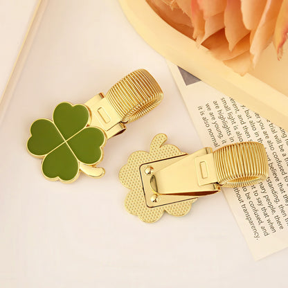 Four-leaf Clover Metal Pen Holder with Spring Clip