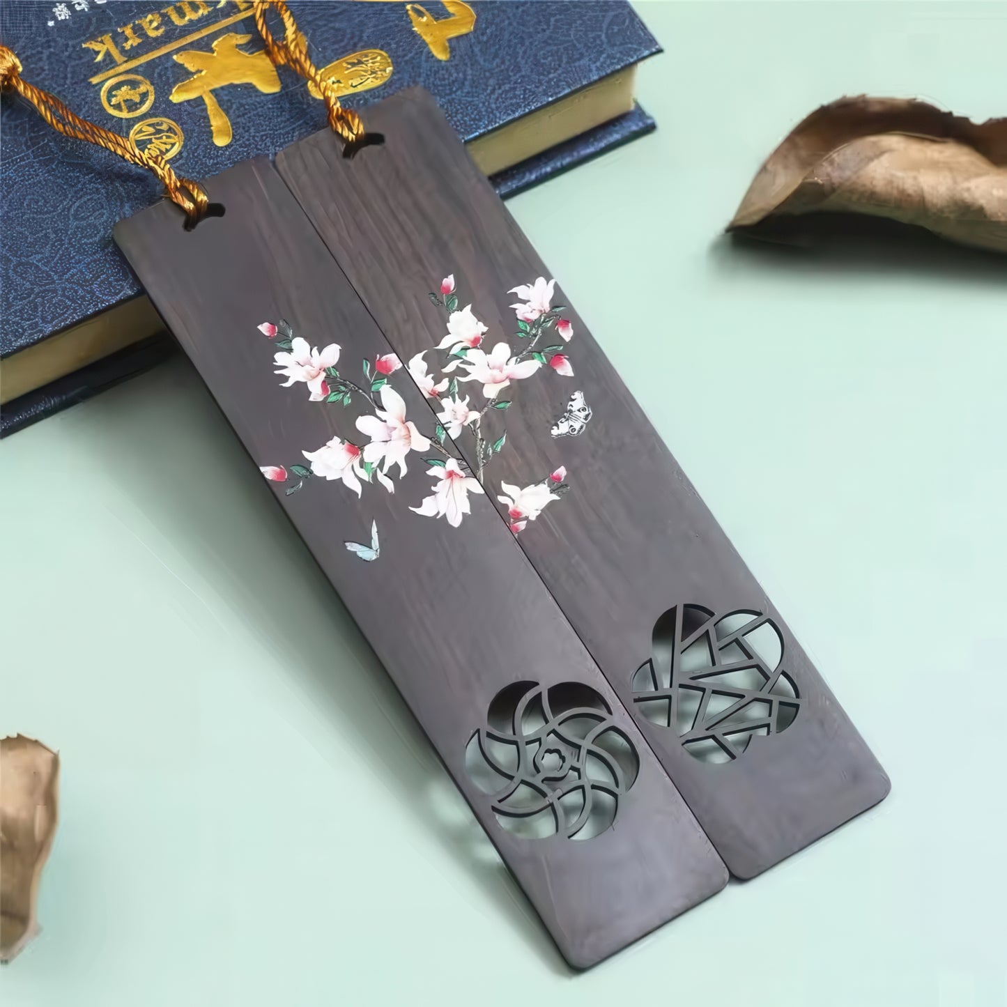 Elegant Flowers Painted Wooden Bookmark