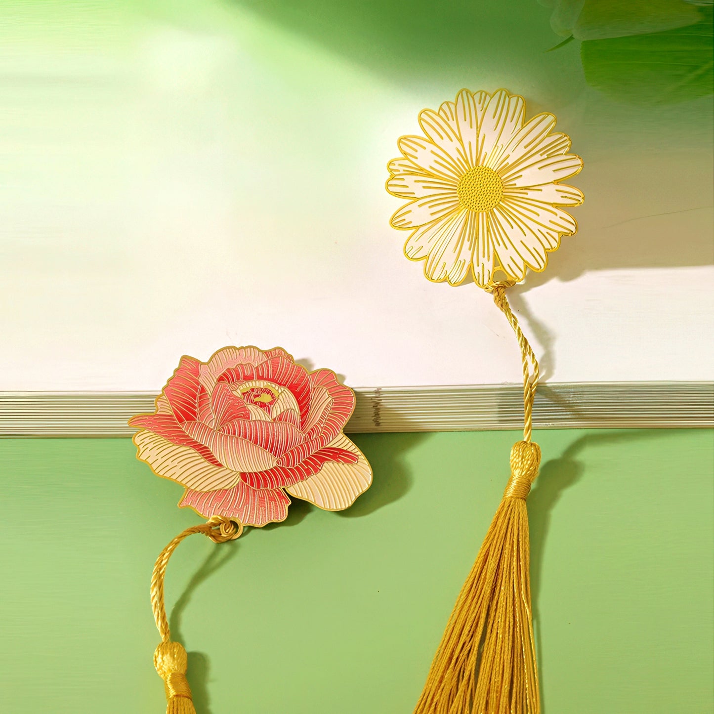 Leaf and Flower Shaped Metal Bookmark