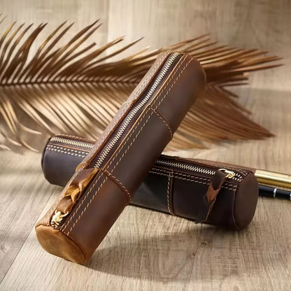 Dyed Cowhide Zipper Pencil Case
