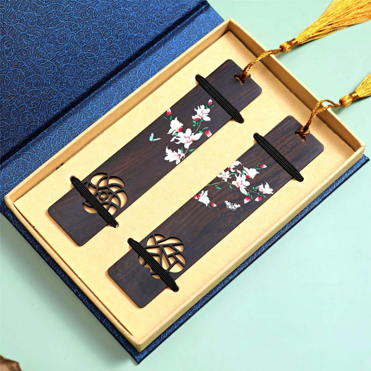 Elegant Flowers Painted Wooden Bookmark