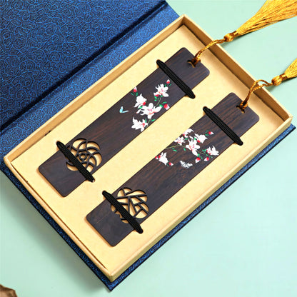 Elegant Flowers Painted Wooden Bookmark
