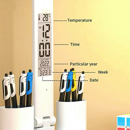 Double Head Desk Lamp with Digital Clock & Pen Holders
