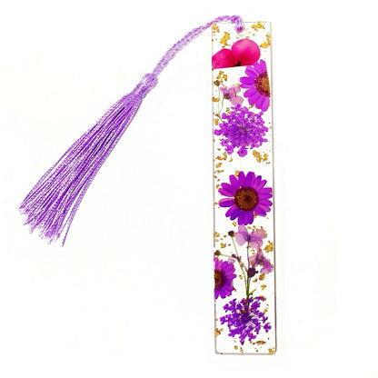 Transparent Acrylic Bookmark with Dried Flowers and Gold Flakes