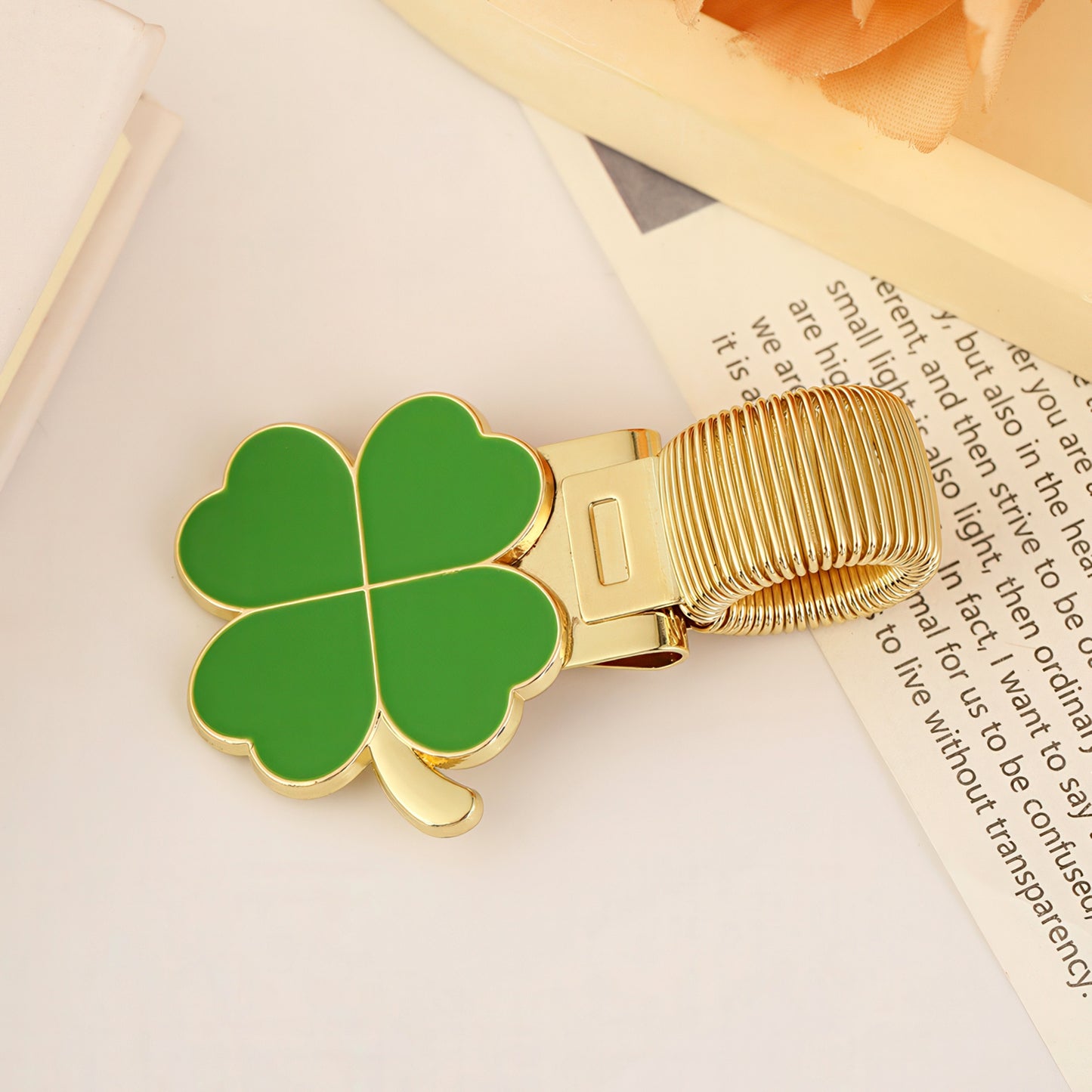 Four-leaf Clover Metal Pen Holder with Spring Clip
