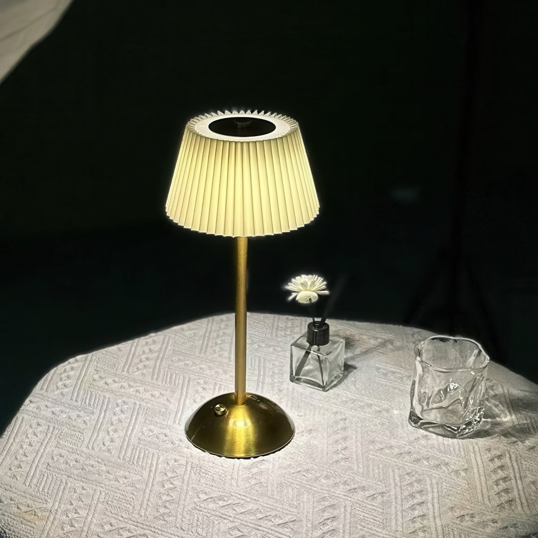 Rechargeable Metal Table Lamp with Pleated Lamp Shade