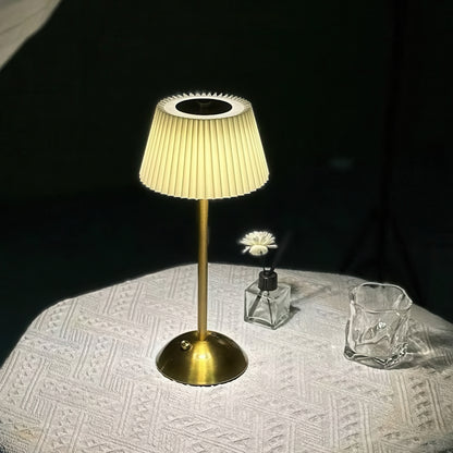 Rechargeable Metal Table Lamp with Pleated Lamp Shade