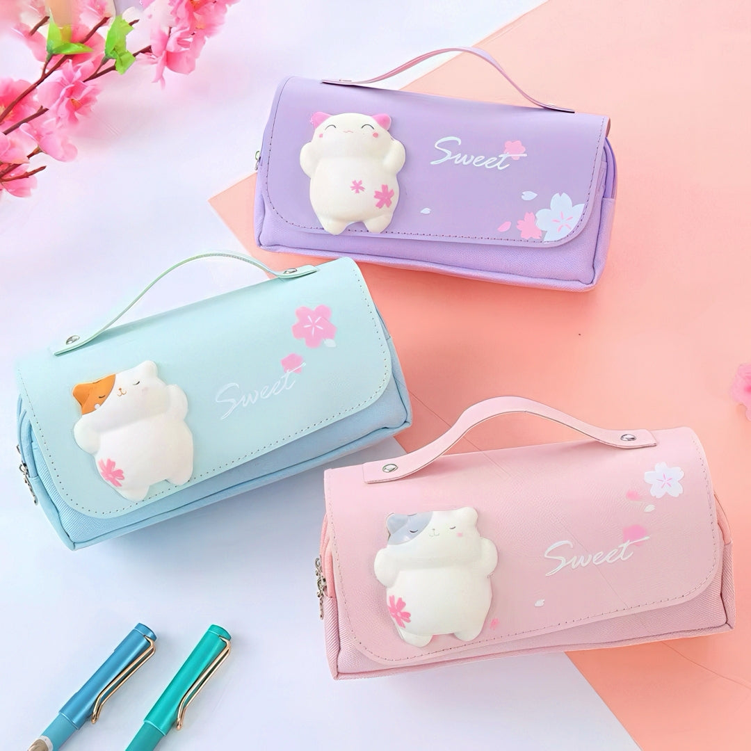 Large Capacity Pencil Case with Squishy Stress-relief Toy