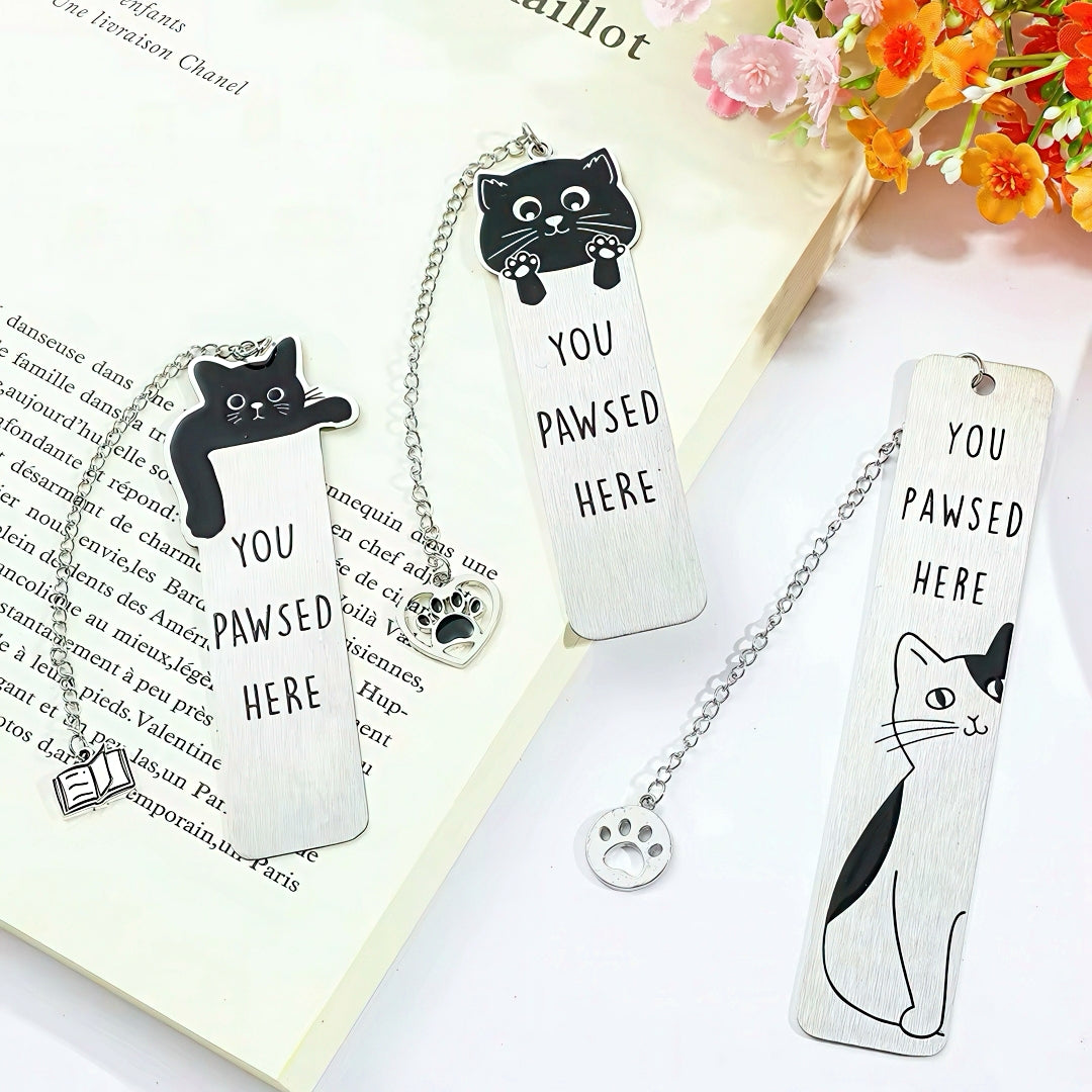 Cat Themed Stainless Steel Bookmark