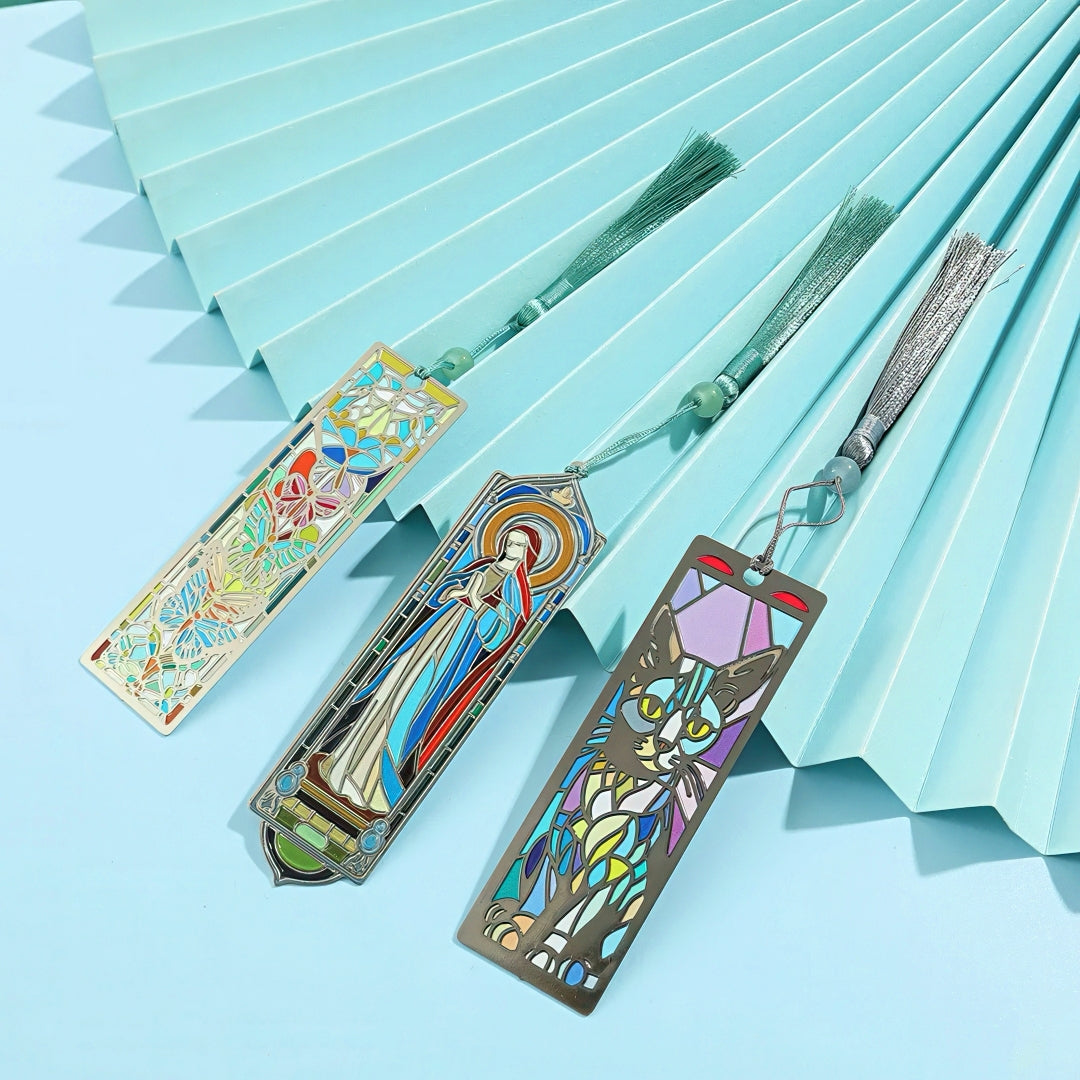 Vintage Metal Bookmark with Stained Glass Design