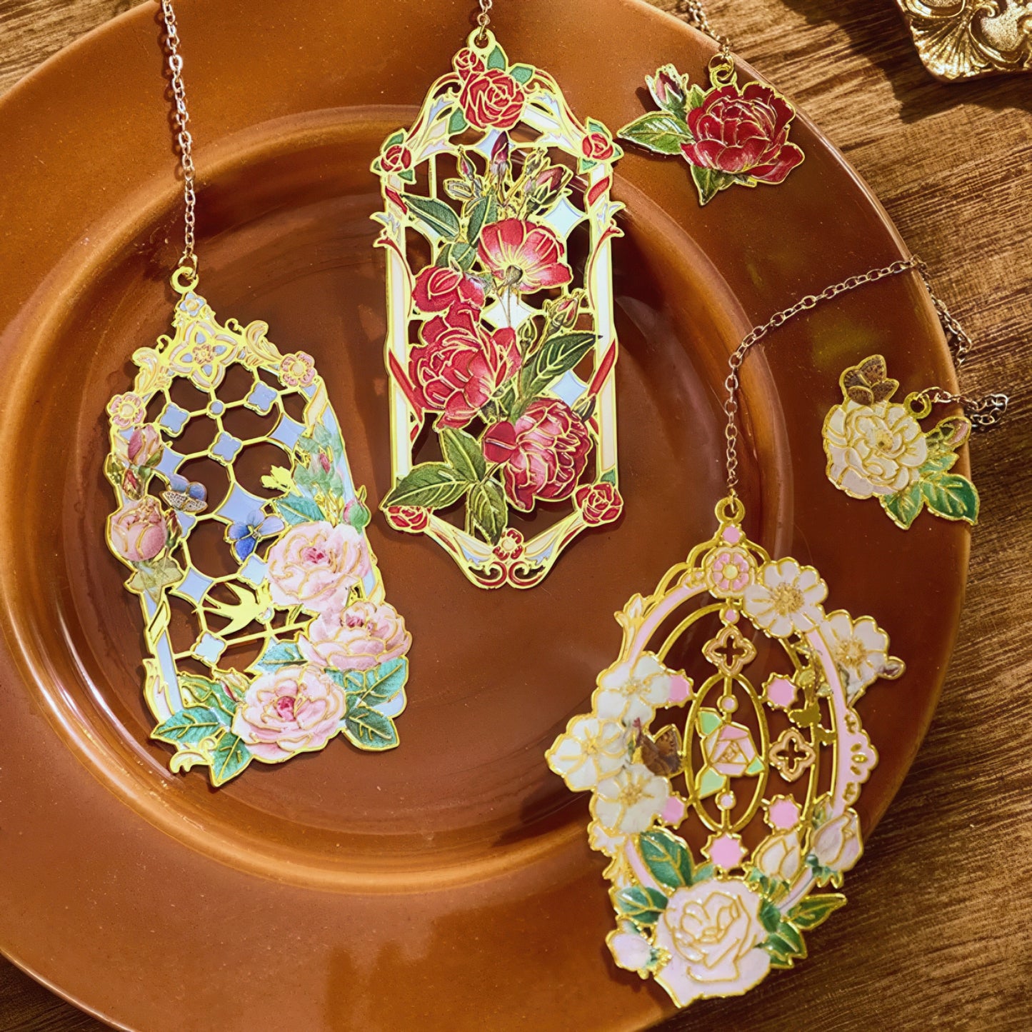 Baroque Roses Design Metal Bookmark