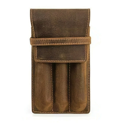 Retro Cowhide Leather Pen Case with 1/2/3 Slots