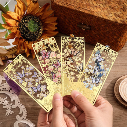 Dreamy Butterflies with Flowers Metal Bookmark
