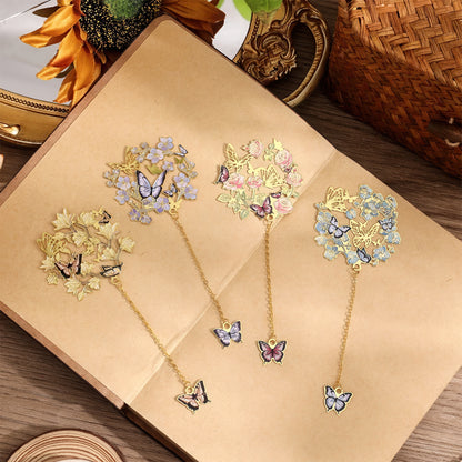 Dreamy Butterflies with Flowers Metal Bookmark