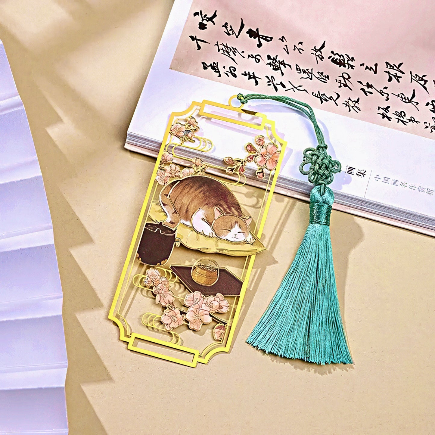 Relaxing Cat Oriental Style Metal Bookmark