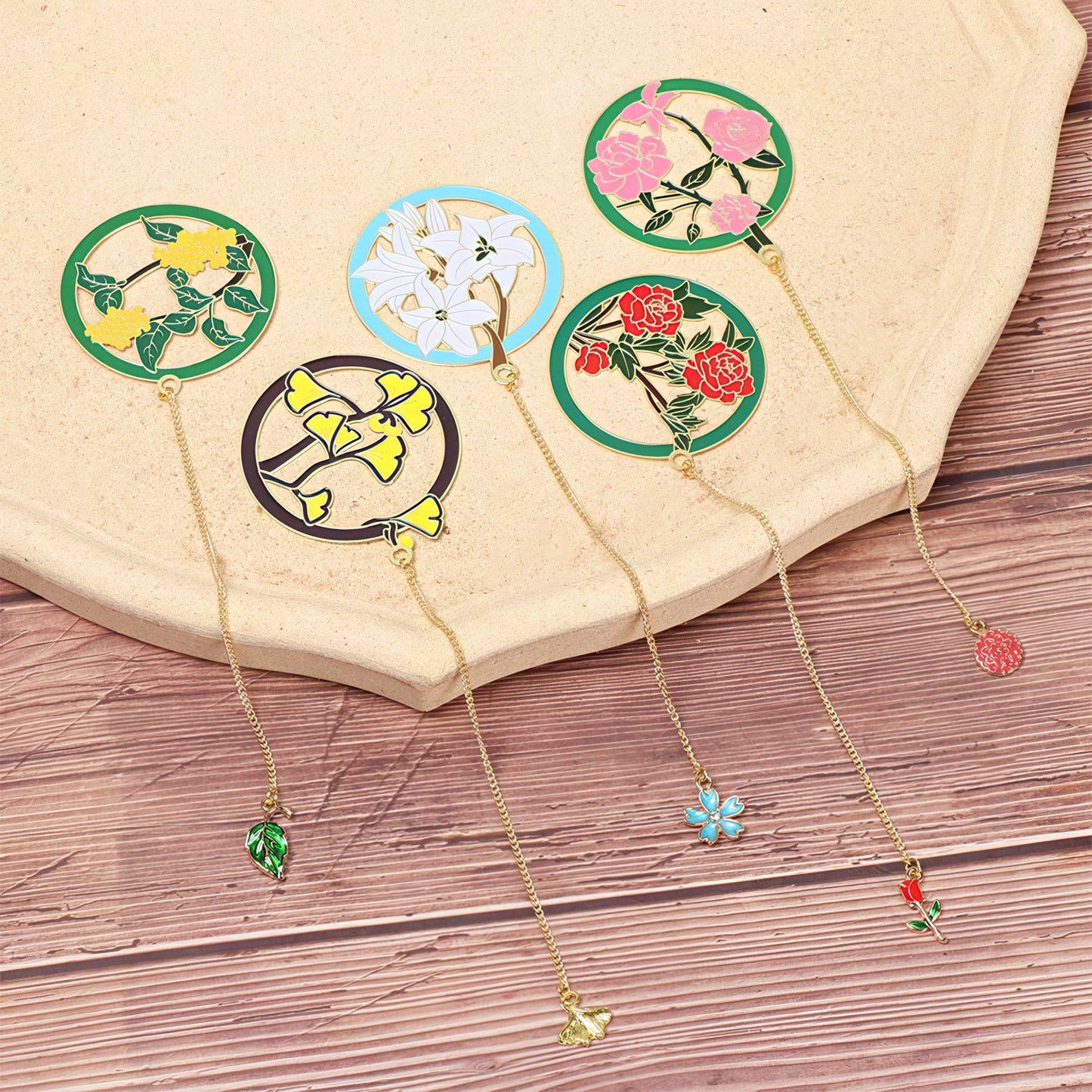 Exquisite Flower Enamel Metal Bookmark