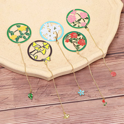 Exquisite Flower Enamel Metal Bookmark