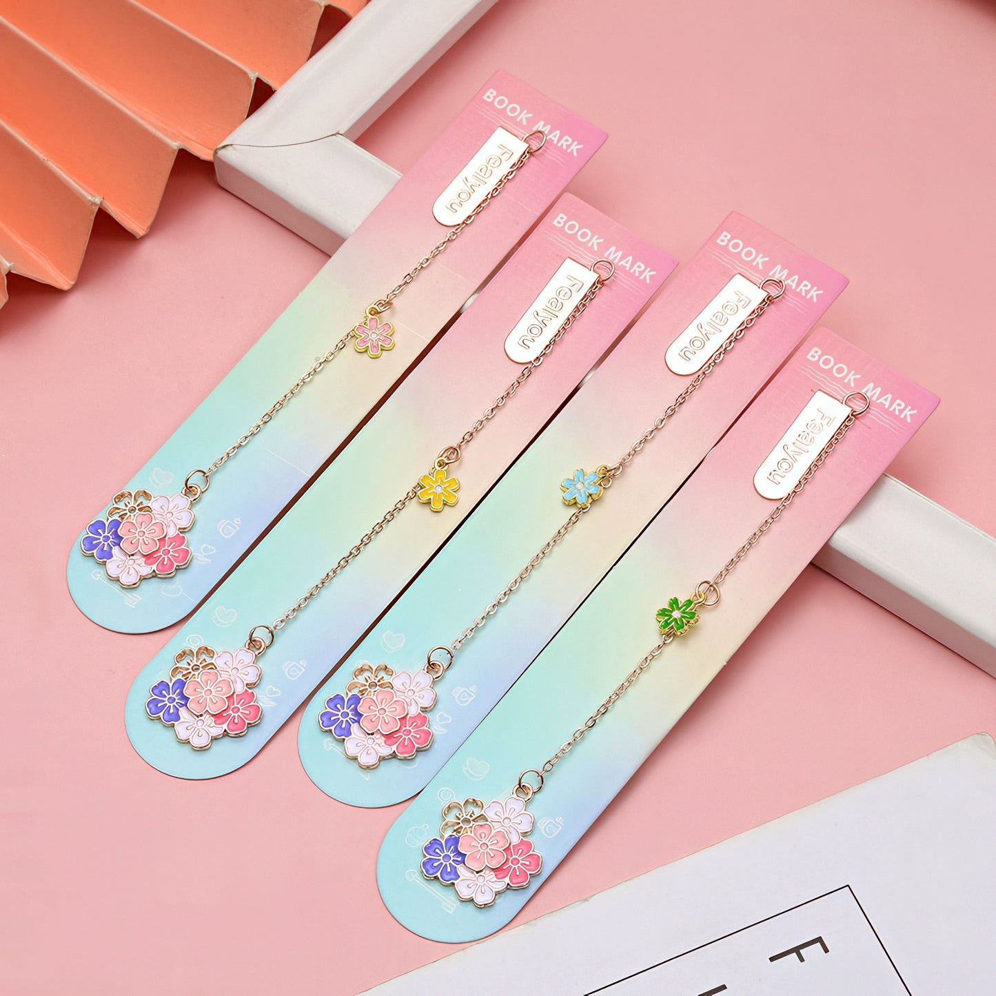 Cherry Blossoms Metal Charm Bookmark