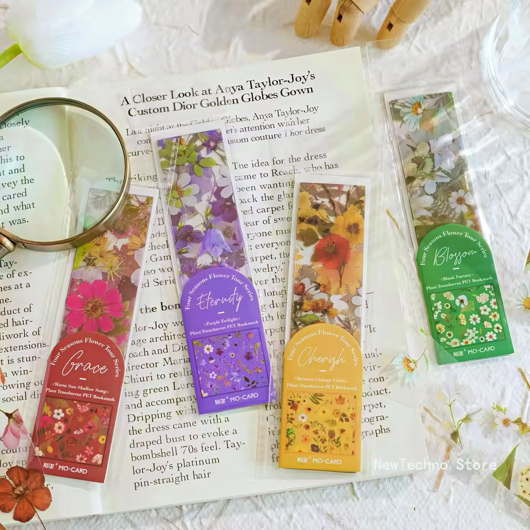 Four Seasons Flower Transparent PET Bookmark Set