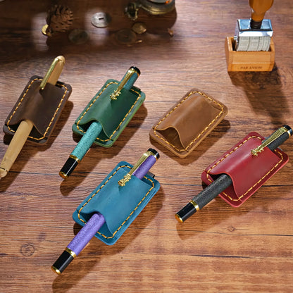 Dyed Cowhide Pen Holder with Metal Clip