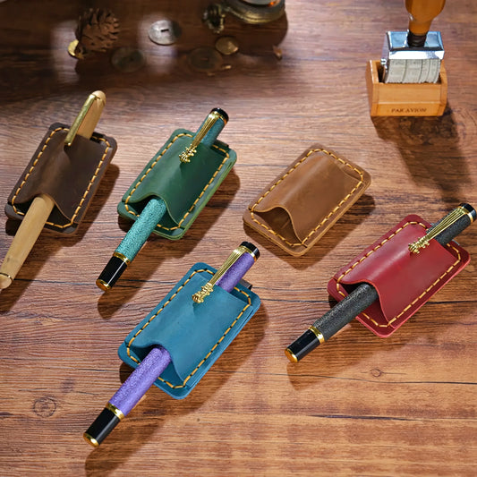 Dyed Cowhide Pen Holder with Metal Clip