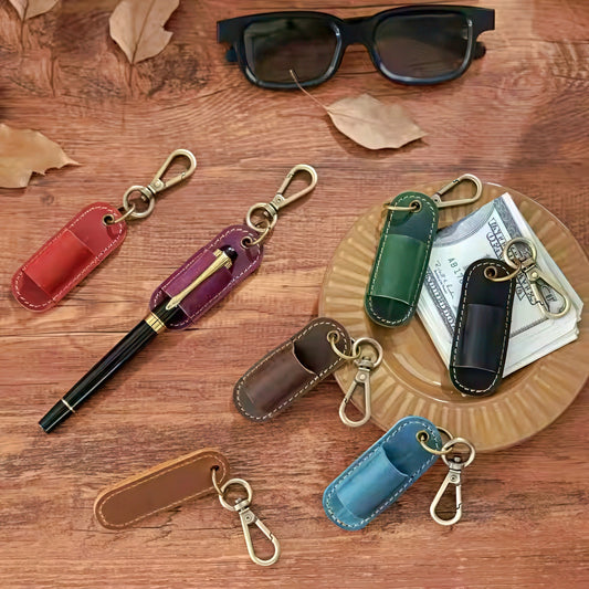 Dyed Cowhide Pen Holder Keychain