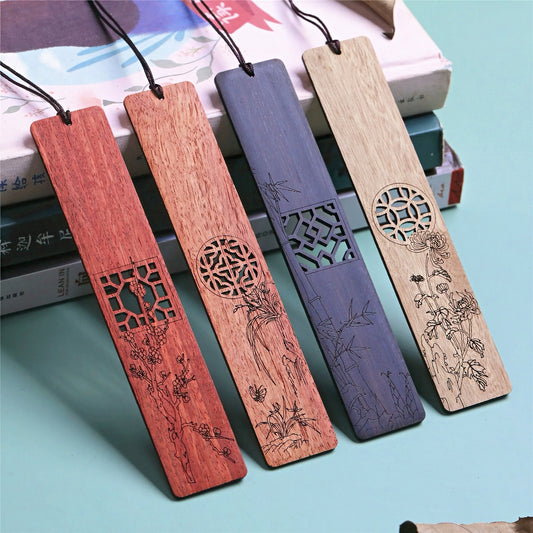 Wooden Bookmark with Four Noble Plants Design
