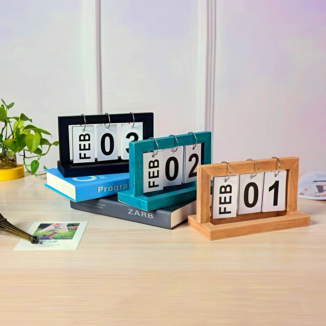 Flip Perpetual Wooden Desk Calendar