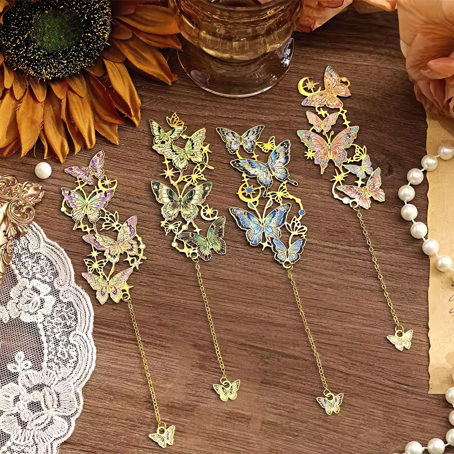 Starry Butterfly Themed Metal Bookmark