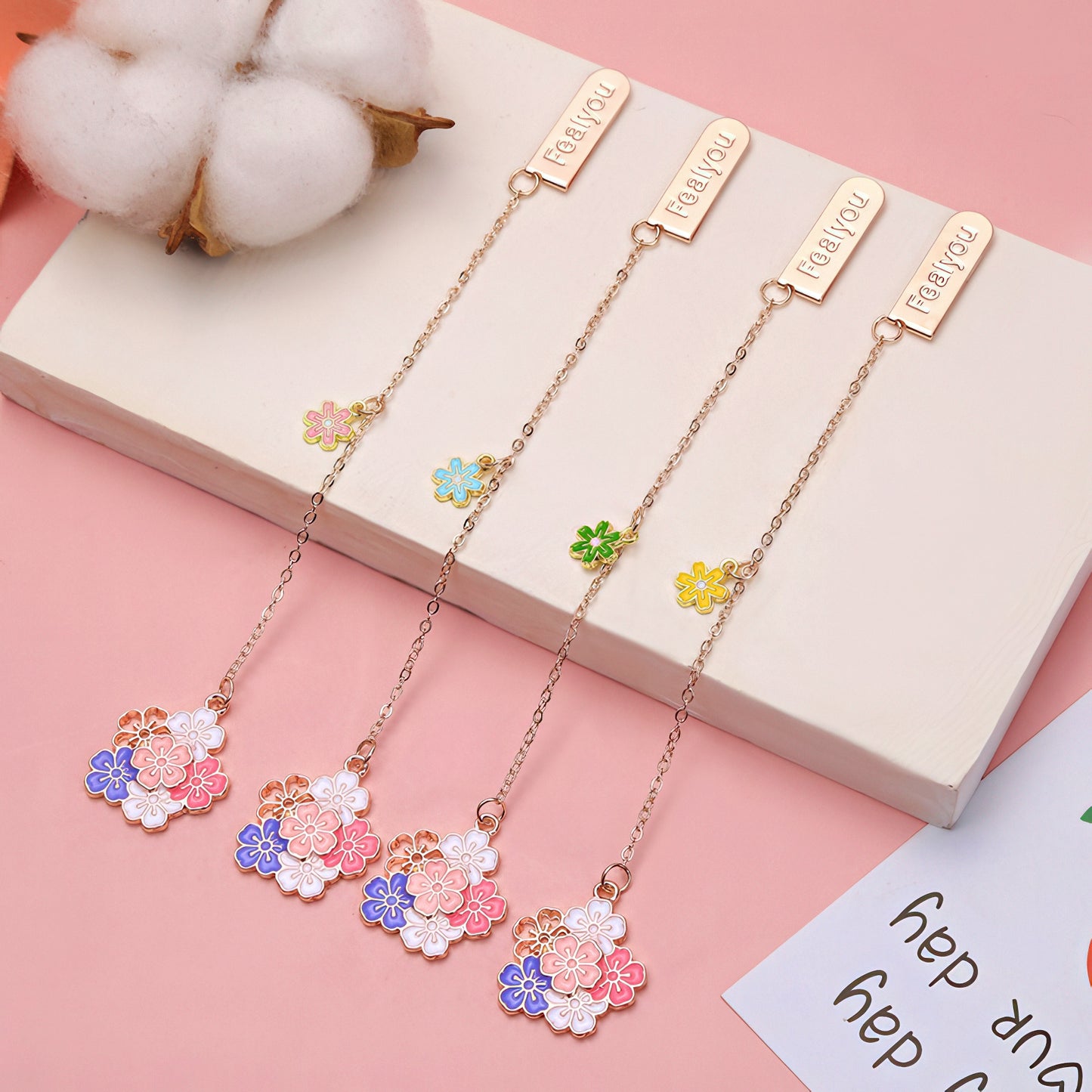 Cherry Blossoms Metal Charm Bookmark