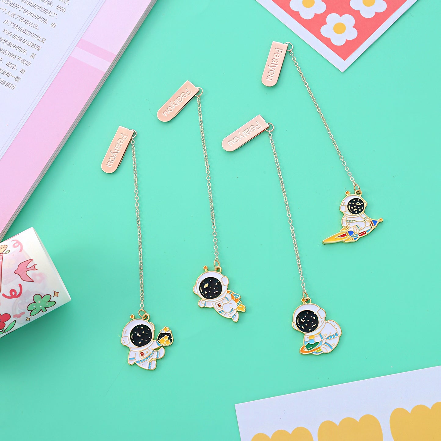 Astronaut Themed Metal Charm Bookmark