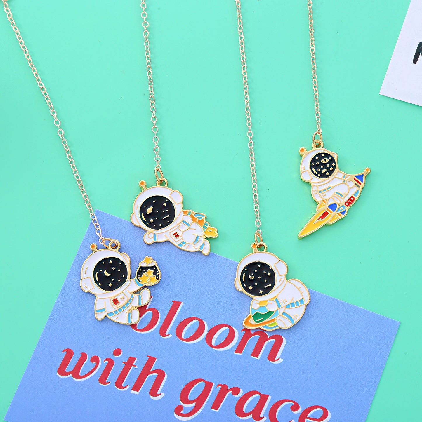 Astronaut Themed Metal Charm Bookmark
