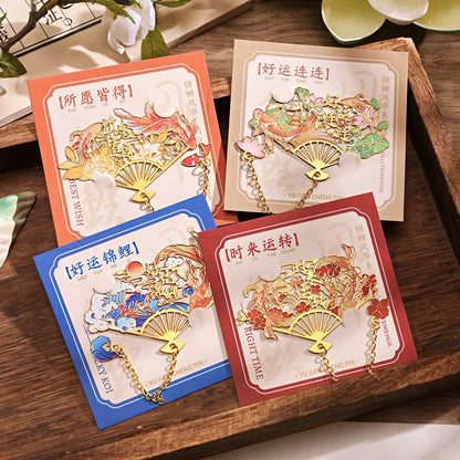 Decorative bookmarks with intricate designs on colorful cards.