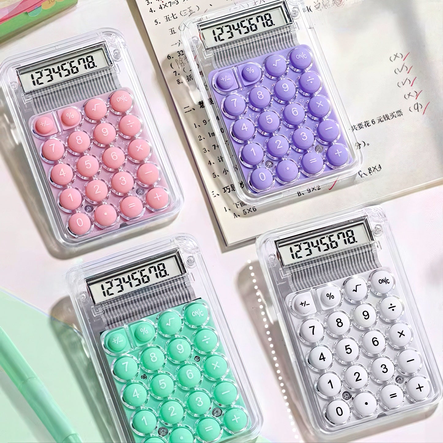 Colorful Pocket Calculator with Transparent Case