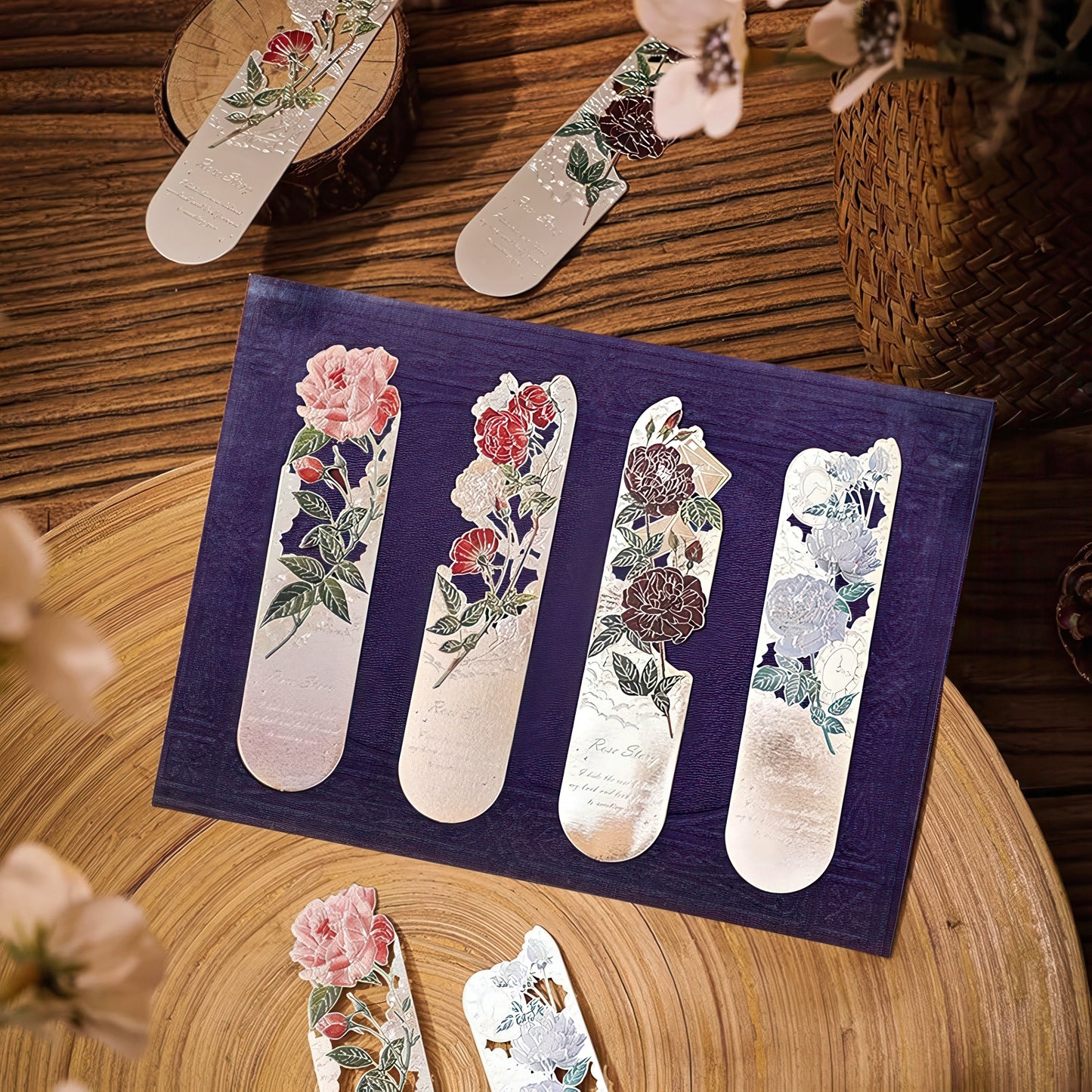 Romantic Flowers Metal Bookmark