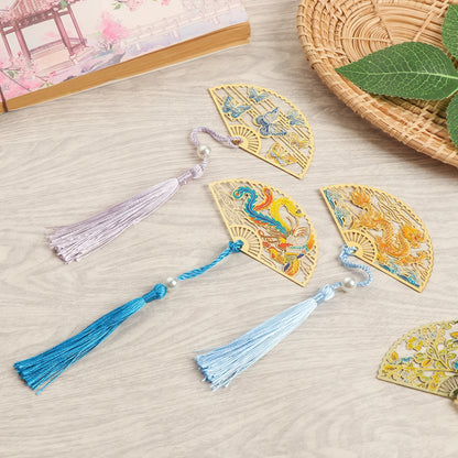 Chinese Folding Fan Shape Metal Bookmark