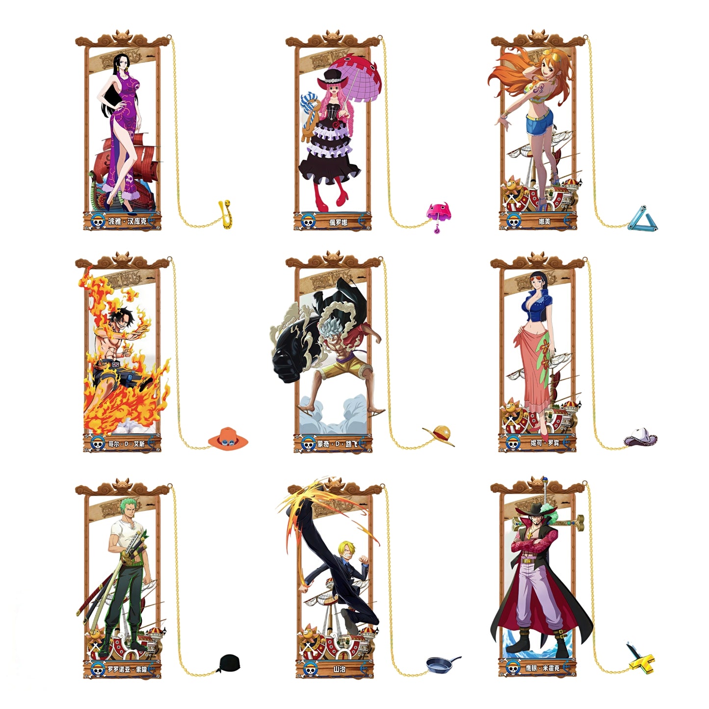 One Piece Manga Characters Metal Bookmarks on a white background