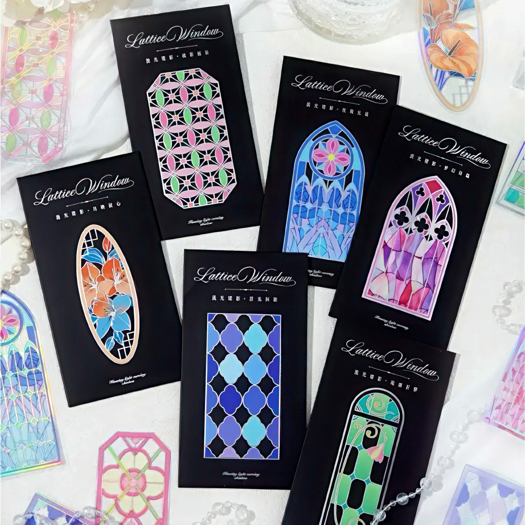 Lattice Stained Glass Window Plastic Bookmark Set