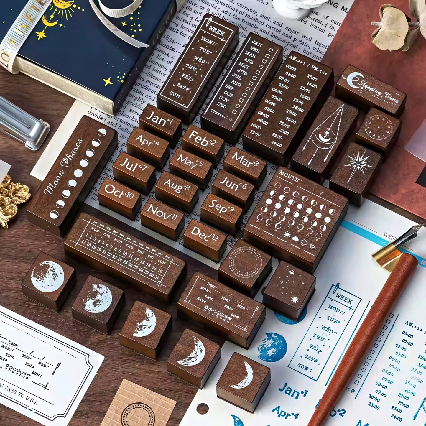 Moon Phase Calendar Wooden Stamp Set