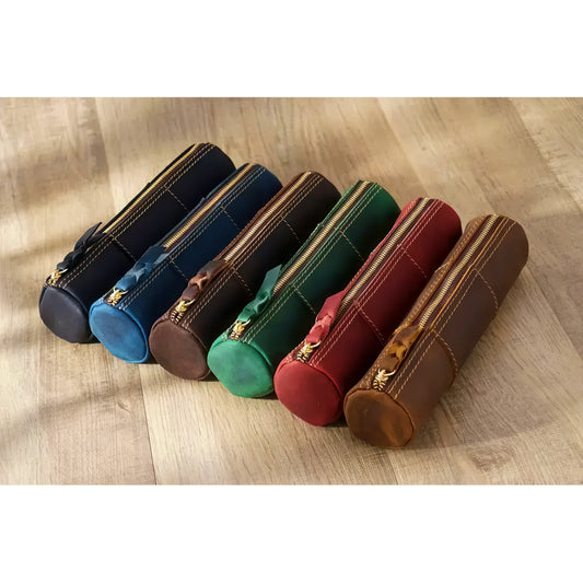 Dyed Cowhide Zipper Pencil Case