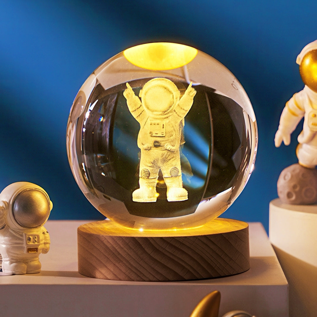 3D Crystal Ball Night Light with Wooden LED Base