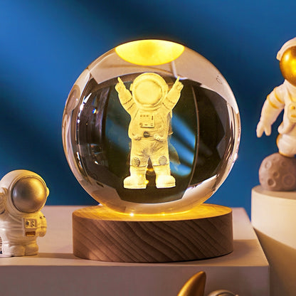 3D Crystal Ball Night Light with Wooden LED Base