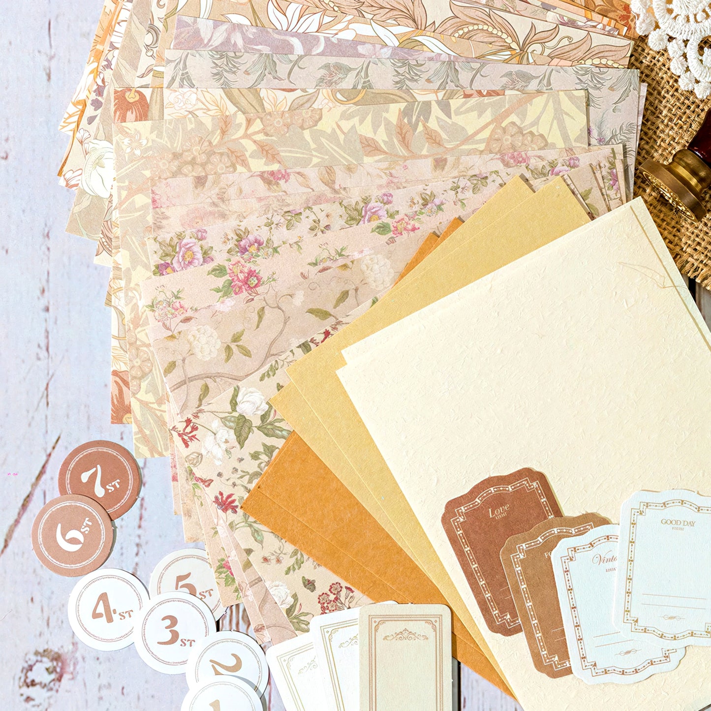 Vintage Floral Themed Scrapbook Paper Set