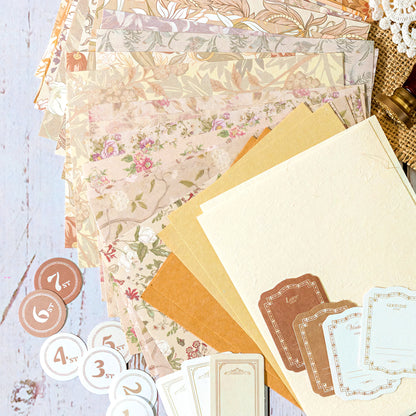 Vintage Floral Themed Scrapbook Paper Set