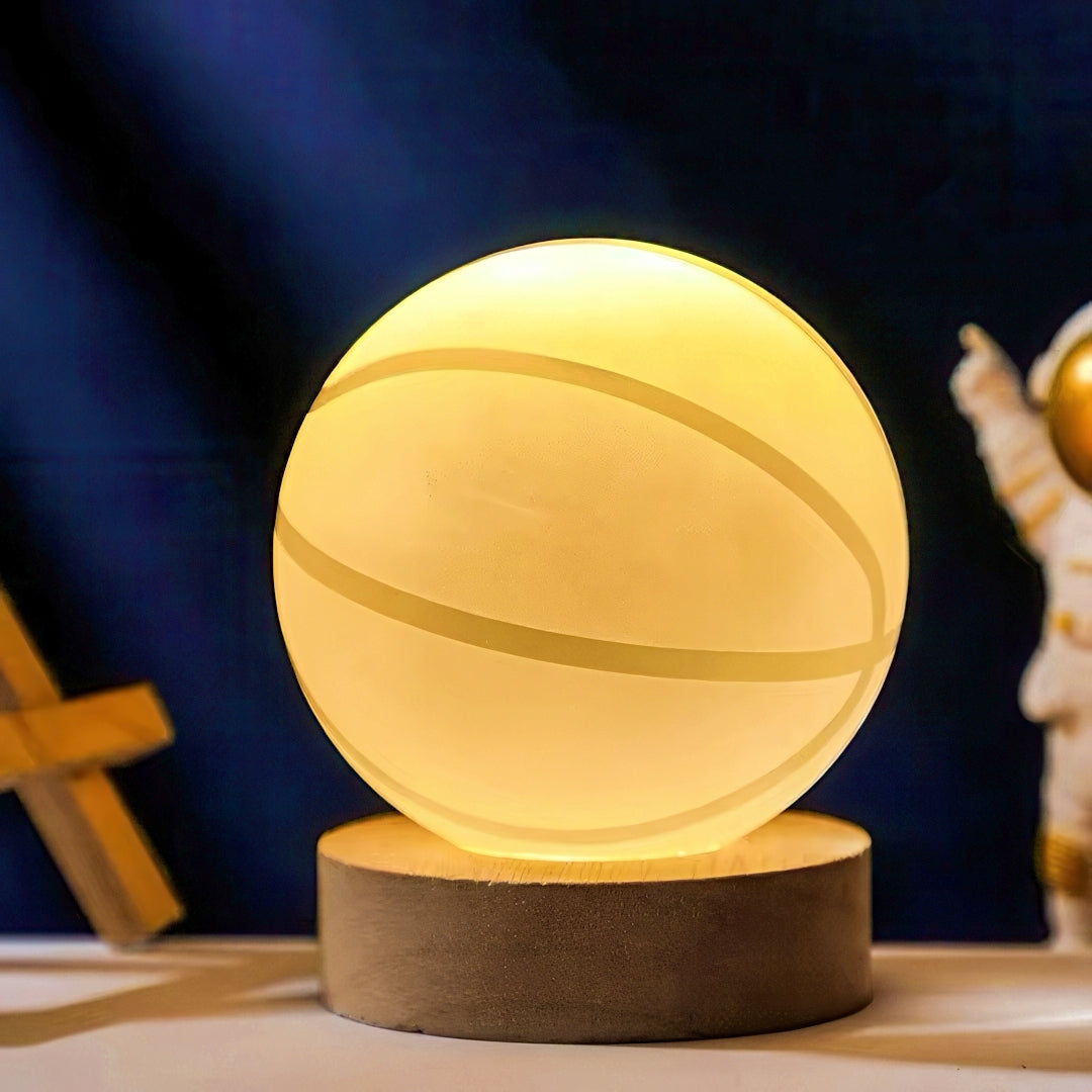 3D Crystal Ball Night Light with Wooden LED Base