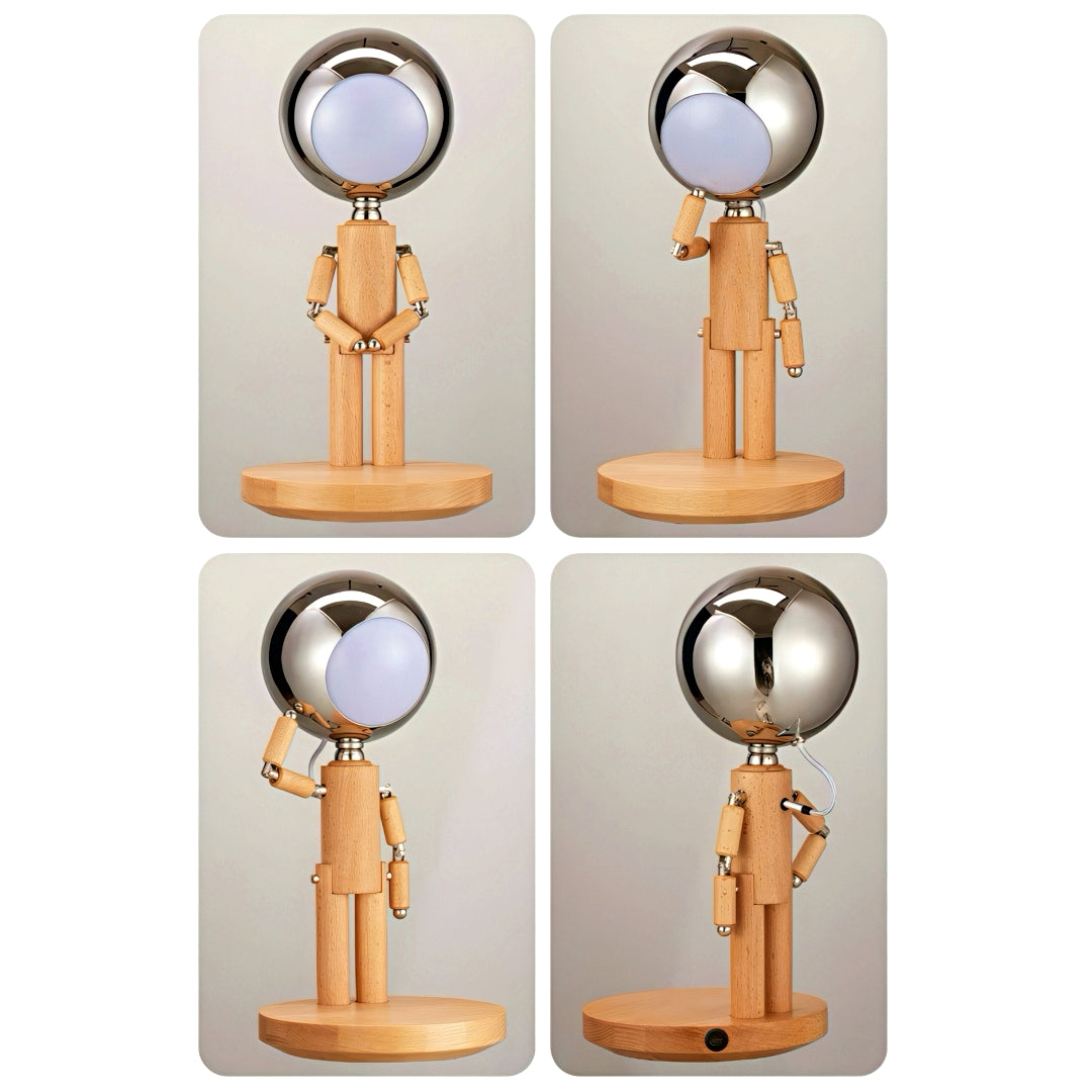 Rechargeable Wooden Figure Desk Lamp with Adjustable Joints