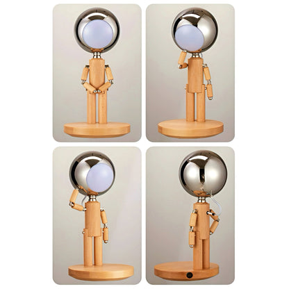 Rechargeable Wooden Figure Desk Lamp with Adjustable Joints