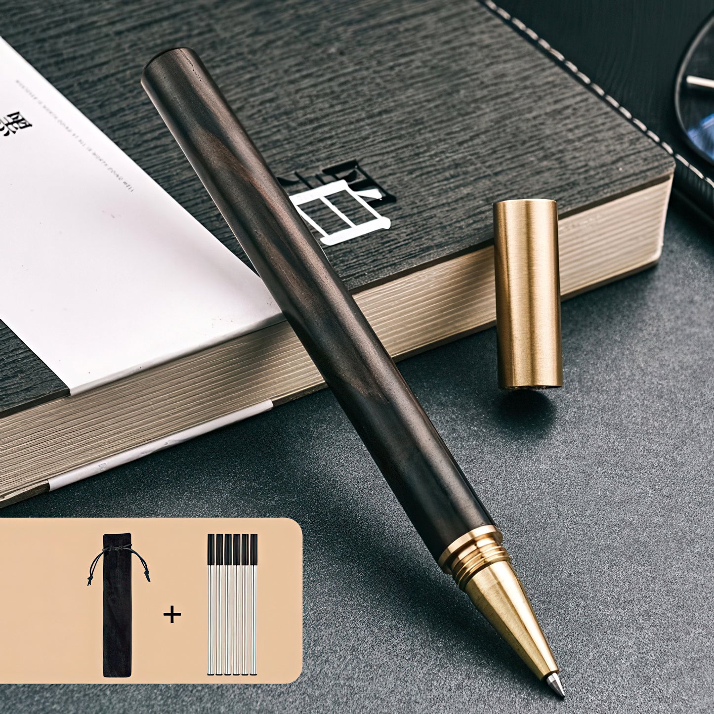 Retro Wooden and Brass Rollerball Pen